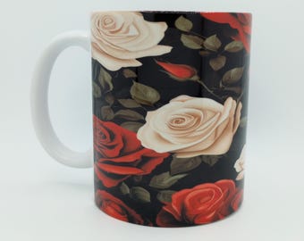 Rose Garden 11oz white Ceramic Coffee Mug, Floral Mug