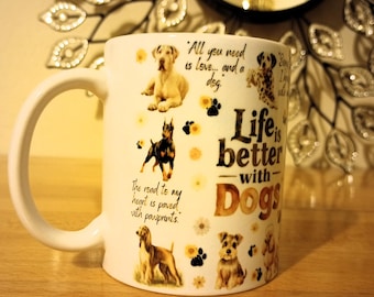 Dog Lovers 11oz White Ceramic Coffee Mug, Life is Better with Dogs Collectible Mug