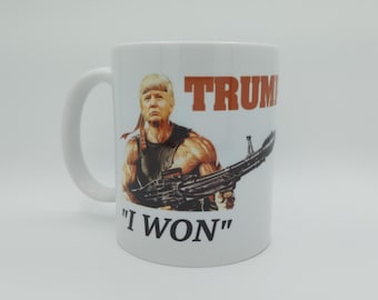 Trump Rambo 11oz White Ceramic Coffee Mug, Funny Political Novelty Mug