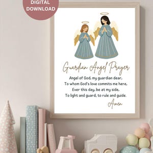 Beschermengelgebed kinderen| Katholieke gebedsposter | Engel Gods-afdruk | Afdrukbare muurkunst voor kinderen | Christelijk kindergebed | Muurkunst kinderkamer