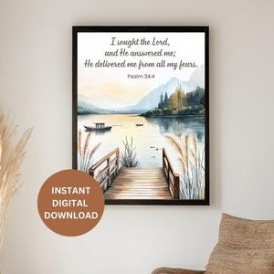 Psalm 34:4 | I sought the Lord and He answered me bible verse wall art | Scripture Digital Print | Christian WallArt |Mountain Wall Art