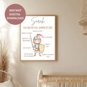 Armor of God Personalized Nursery|Ephesians 6:10-18|Personalized baby room Printable|Girl Nursery|Kids Room wall art|Sunday School Printable