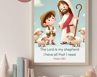 Psalm 23 kwekerij print: christelijke bijbelvers kunst (digitale download)