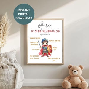 Armor of God Personalized Nursery|Ephesians 6:10-18 |Personalized baby room Printable|Boy Nursery|Kids Room wall art|Sunday School Printable