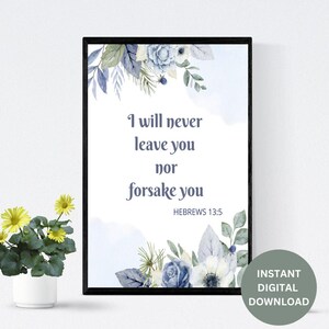 I Will Never Leave You Nor Forsake You | Hebrews 13:5 | Bible Verse Wall Art | Scripture Print |Christian Home Decor |Minimalist Bible Print