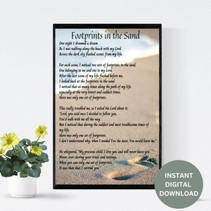 Footprints in the Sand Poem | Inspirational Scripture Prayer | Christian Home Decor | Scripture Print |Printable Wall Art| Poster Wall Art