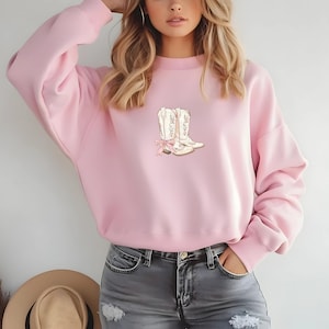 Sweater met cowgirllaarzen, Cowgirllaarzen, Cowgirltrui, schattige cowgirl-sweater, trui met cowgirllaarzen, Trui met cowgirllaarzen, Chique cowgirllaarzen, Chique