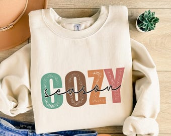 Cozy Season Sweatshirt, Retro Fall Sweatshirt, Get Cozy Sweatshirt, Womens Fall Sweaters, Fall Graphic Tee, Women Fall Shirt,Sweater Weather