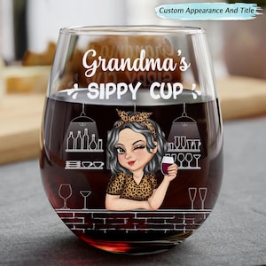 Grandma&#39;s Sippy Cup Personalized Stemless Wine Glass, Grandma Gift Ideas, Grandma Christmas Gift, Grandma Birthday Gift, Custom Grandma Gift