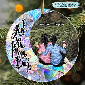 Besties I Love You To The Moon & Back Personalizowany Witraż Ozdoba, Niestandardowy Ornament 2024, Prezenty Ozdobne Przyjaciela, Prezent Dla Sióstr