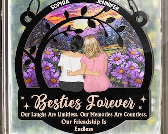 Limitless Laugh Countless Memories Endless Friendship Besties, Custom Window Hanging Suncatcher Ornament, Besties Forever, Gift For Sisters