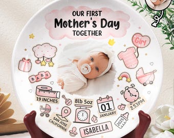 Kundenspezifisches Foto unsere erste Mutter Tagesinformationsikone personifizierte keramische Platte, personalisierte keramische Fotoplatte, Muttertag