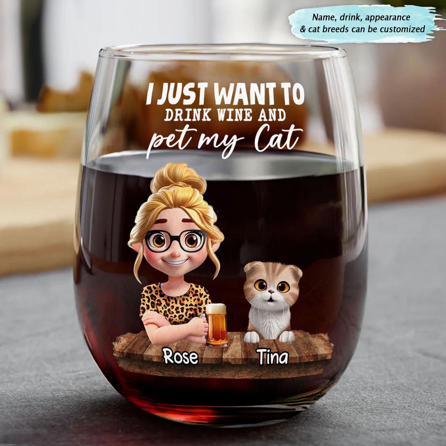 I Just Want To Drink Wine Personalized Stemless Wine Glass, Personalized Dog Glass, Custom Dog Glass, Dog Mom Gift, Retirement Party Gift