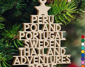 Travel Goal Destination Of The Year, Personalized Custom Shaped Wooden Ornament