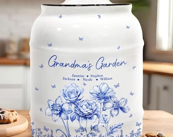 Grandma's Garden Toile Birth Flower - Personalized Cookie Jar, Mother's Day Gifts, Personalized Home Decor, Personalized Gifts for Her