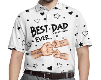 Meilleur papa grand-père jamais coup de poing - polo personnalisé, cadeau fête des pères, chemise personnalisée à manches courtes pour amateur de golf, anniversaire de papa