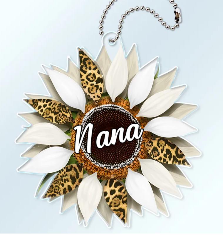 Nana, Mom, Auntie Family Sunflower - Personalized Acrylic Car Hanger Loving Gift For Mother Grandma Grandmother