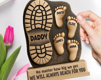 Your Footsteps Led Our Way - Family Personalized Custom Shaped 2-Layered Wooden Plaque With Flat Stand - Father's Day, House Warming Gift