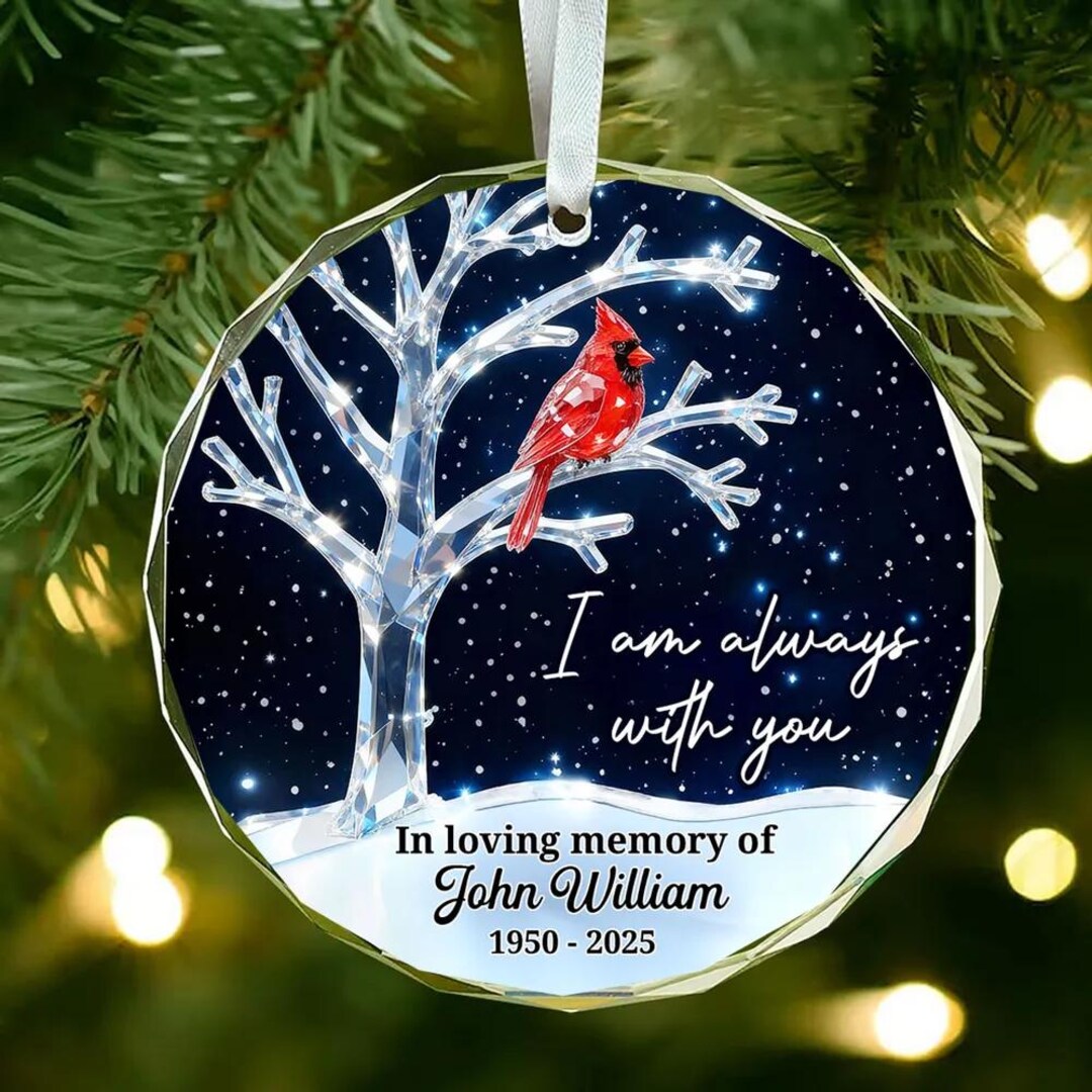 3D Crystal Effect Memorial Winter Tree Cardinals - Personalized Glass ...