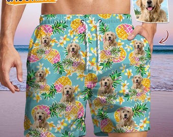 Upload hondenfoto met patroon Strandshort heren, gepersonaliseerde unisex strandshorts, aangepaste unisex zwembroek, grappig zomercadeau