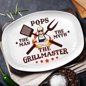 Dad The Man The Myth The Grillmaster - Personalized Plate, Fathers Day Gift, Funny Dad Gift, Gift For Dad, Father, Grandfather, Grandpa