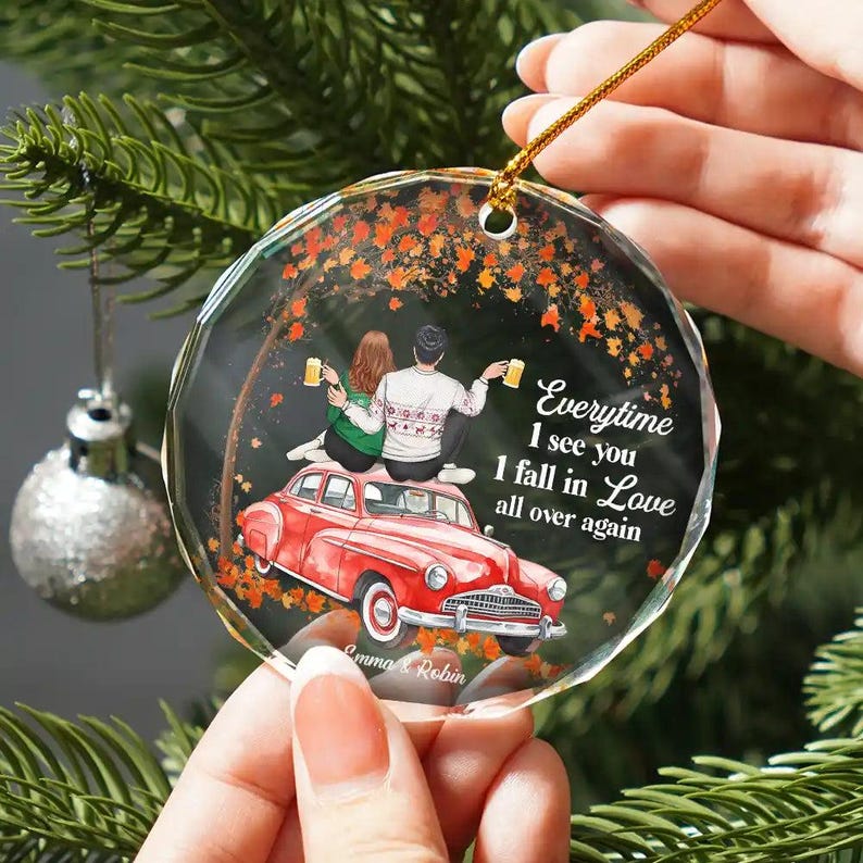 Christmas Every Love Story is Beautiful, Custom Circle Glass Ornament