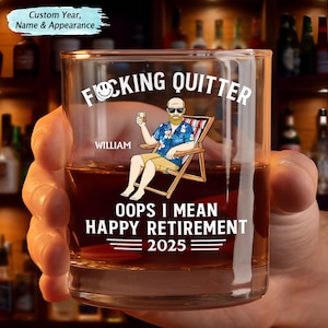 Oops I Mean Happy Retirement Personalized Whiskey Glass, Retirement Whiskey Glasses, Funny Retirement Cocktail Glass, Custom Gifts 2025
