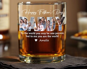 Custom Photo Happy Father's Day Family Personalized Custom Whiskey Glass, Gift For Dad and Grandpa, Father's Day Gift