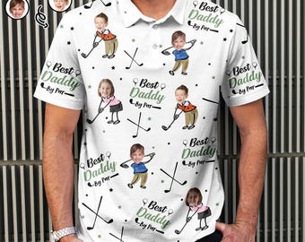 Meilleur papa papa par photo personnalisée - polo personnalisé, cadeau fête des pères, chemise personnalisée à manches courtes pour amateur de golf, anniversaire de papa