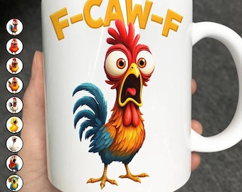 Taza personalizada con el divertido "Pollo F-Caw-F", humorística, meme de gallo, regalo para amantes de los pollos