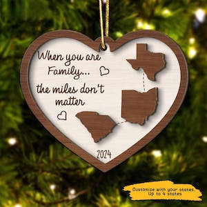 Décoration de famille en bois 2 couches personnalisée, cadeau que les kilomètres n'ont pas d'importance, décoration de famille personnalisée d'un État à l'autre, cadeau de Noël de famille interurbain
