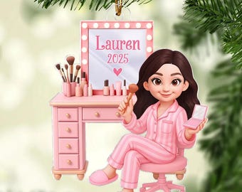 Pink Girl Makeup 3D Effect - Personalized Acrylic Ornament - Christmas Gift for Daughters, Granddaughters, Teen Girls - Custom Name Keepsake