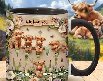 Uroczy Highland Cow Mama Spersonalizowany Akcent Matczynego Kubka, Spersonalizowany Highland Cow Kubek Do Kawy, Uroczy Highland Cow Kubek, Niestandardowe Prezenty 2025