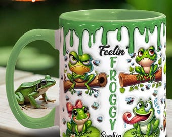 Tazza personalizzata con decorazione a forma di rana Fellin' Froggy, tazza personalizzata con rana, regalo per gli amanti delle rane, tazza da caffè a forma di rana, regalo per gli amanti delle rane 2025