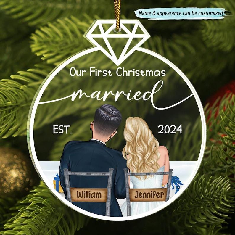 Our First Christmas Married Personalized Custom Shaped Acrylic Ornament, Custom Outdoor Couple Xmas 2025 Keepsake, Wedding Gifts Ornament