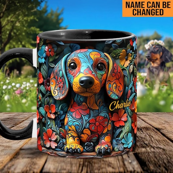 Love Dachshunds Personalized Dachshund Accent Mug, Dachshund Gift, Dachshund Mug, Artistic Vintage Pet Cup, Gift for Dachshund Owner 2025