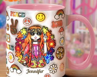 Womens Old Hippies Don't Die Fade Into Crazy Grandmas Personalized Hippie Accent Mug, Custom Ceramic Mug, Custom Mug 2025