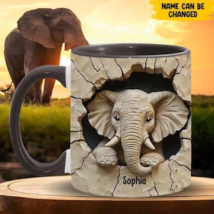 Love Elephant Personalized Elephant Accent Mug, Custom Name Gift for Elephant Lovers, Elephant Coffee Cup, Ceramic Animal Lover Mug 2025