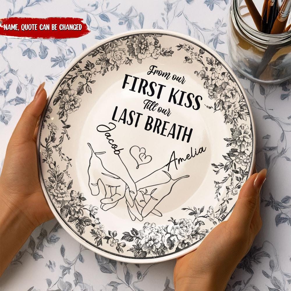 I'm Keeping You Forever Chinoiserie Toile De Jouy Style Couple Personalized Ceramic Plate Gift For Husband Wife, Anniversary, Custom Plate