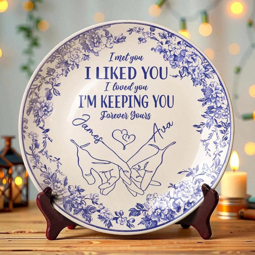 I'm Keeping You Forever Chinoiserie Toile De Jouy Style Couple Personalized Ceramic Plate Gift For Husband Wife, Anniversary, Custom Plate