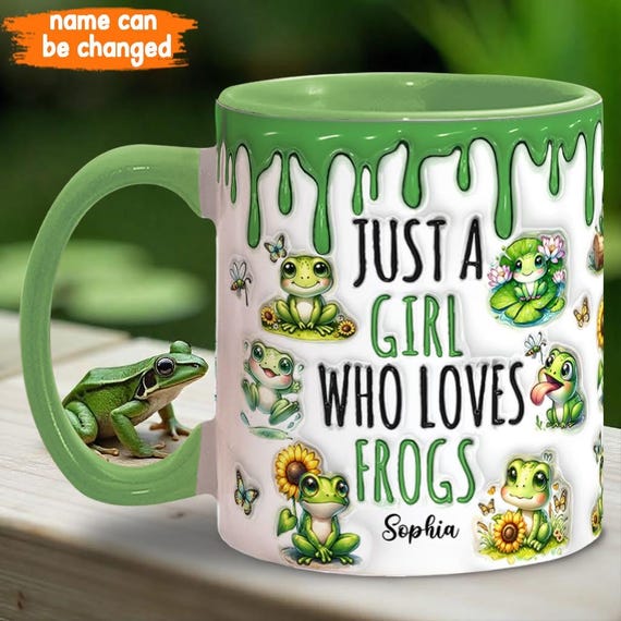 Just A Girl Who Loves Frogs Personalized Frog Accent Mug, Personalized Frog Mug, Frog Lover Gift, Frog Coffee Mug, Gift for Frog Lover 2025