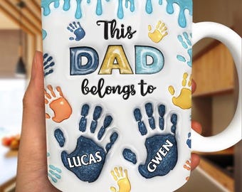 This Dad Grandpa Belongs To Handprints Icon - 3D Inflated Effect Printed, Personalized White Edge-to-Edge Mug, Custom Mug Gift 2025