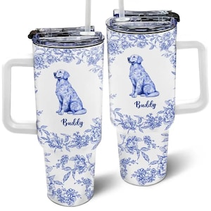 Chinoiserie Toile Dog - Personalized 40oz Tumbler With Straw, French Dog Lovers Gift, 40oz Tumbler Gift, Custom Tumbler Gifts 2025