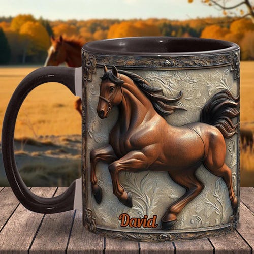 Cool Horse Personalized Custom Accent Mug, Inflated Equestrian Coffee Mug for Horses Rider, Equine Lover Mug Gift, Funny Custom Gifts 2025