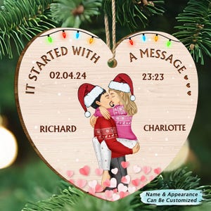 Started With A Message Couples Christmas Custom Shaped Wooden Ornament, Gift For Husband Wife Boyfriend Girlfriend, Christmas Ornament Gift