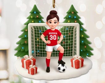 Adorno navideño personalizado de acrílico con efecto 3D para niño o niña futbolista - Regalo de Navidad para adolescentes, hijas, hijos, nietas y nietos.