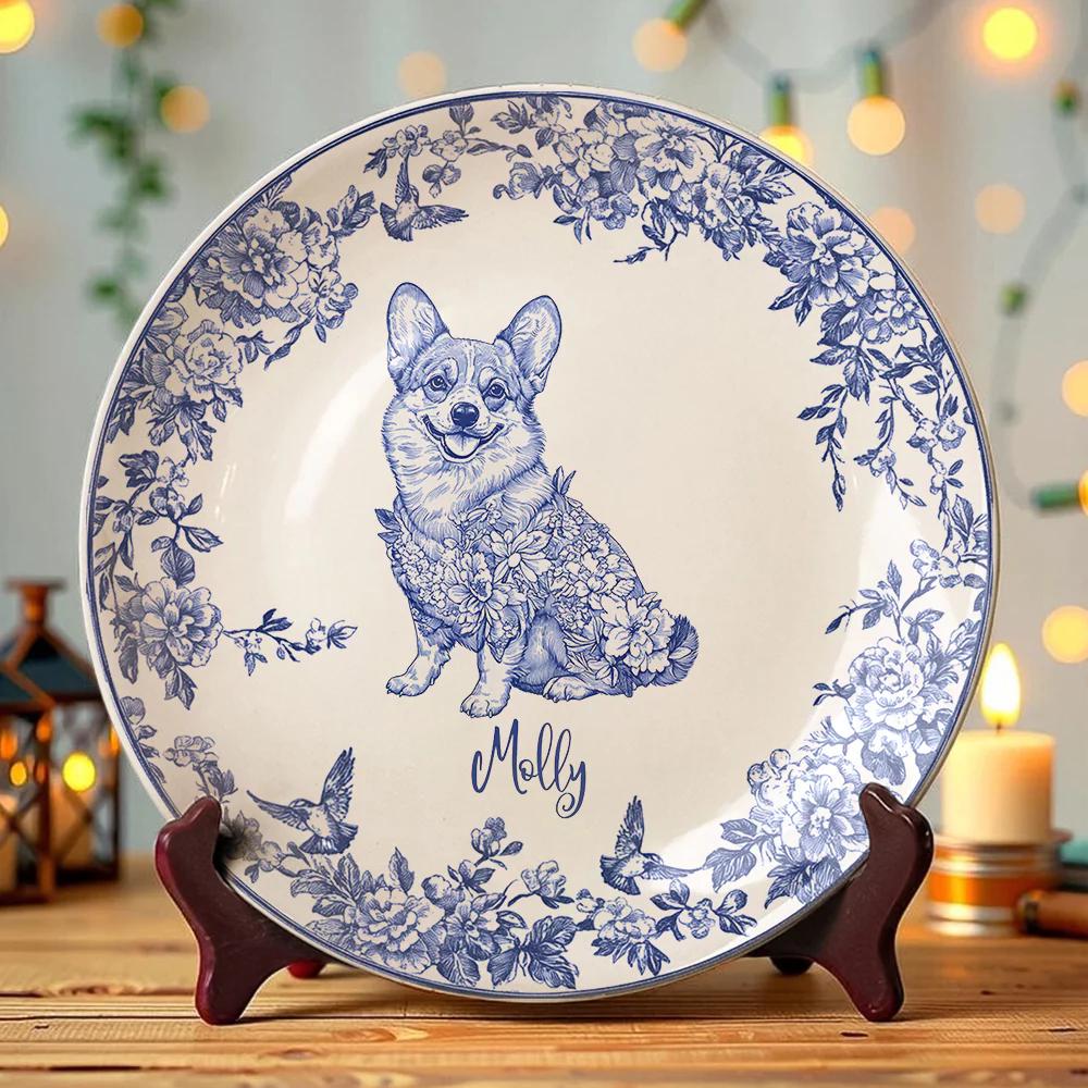 Custom Dog Breeds Chinoiserie Toile De Jouy Style Personalized Ceramic Plate, Gift For Birthday, Family Members, Dog Lovers