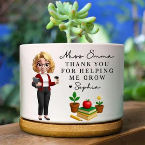 Lehrer-Danke, dass Sie mir geholfen haben zu wachsen - personalisierter Keramik-Blumentopf, Geschenk für Lehrer und Pflanzenliebhaber