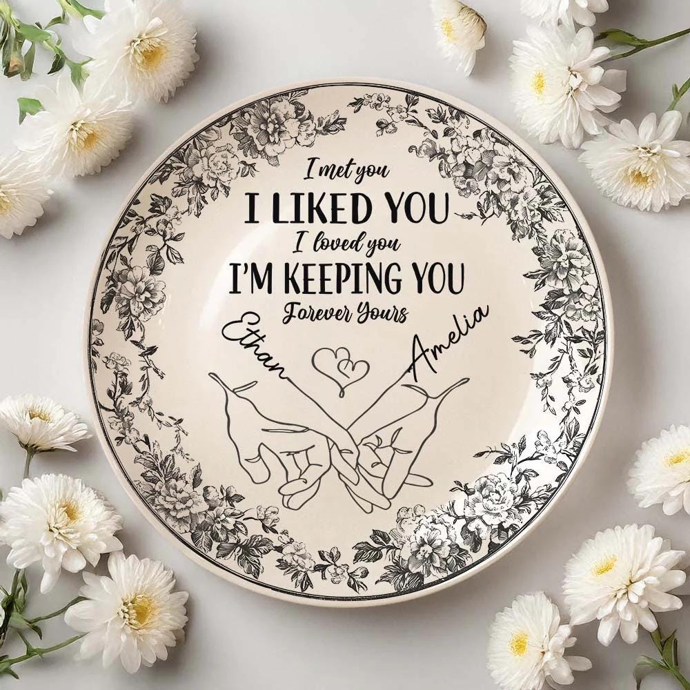 I'm Keeping You Forever Chinoiserie Toile De Jouy Style Couple Personalized Ceramic Plate Gift For Husband Wife, Anniversary, Custom Plate