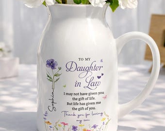 To My Daughter-in-Law Flower Vase, Personalized Gift for Daughter-in-Law, Personalized Mother's Day Birthday Gifts For Mom, Grandma